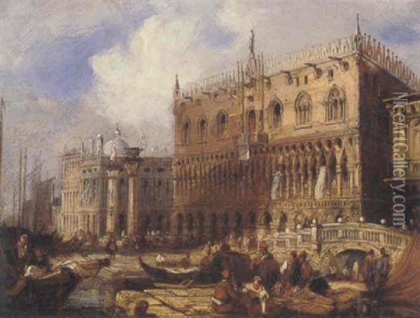 A View Of The Molo, Venice, With The Ducal Palace Oil Painting - Richard Parkes Bonington
