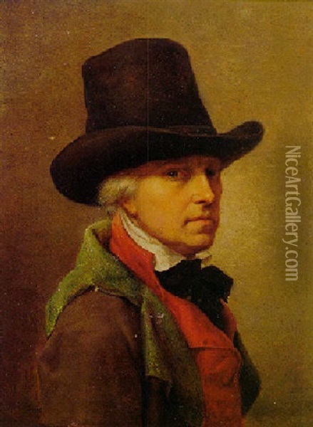 Portrait Of A Man With A Black Hat Oil Painting - Martin Droelling