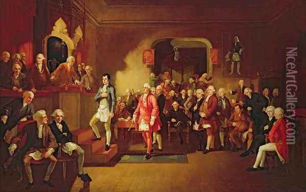 Inauguration of Robert Burns as Poet Laureate of the Lodge Canongate, Kilwinning, 1787 Oil Painting - William Stewart Watson