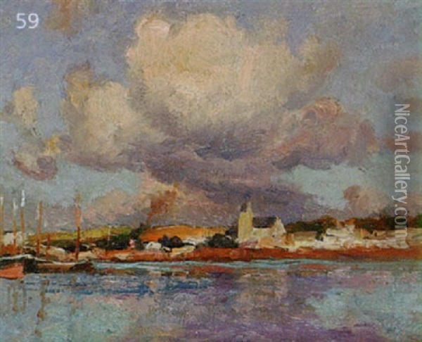 An Estuary Scene Oil Painting - John Noble Barlow
