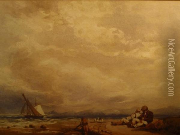 Fishing Boats In A Choppy Sea Oil Painting - Peter de Wint