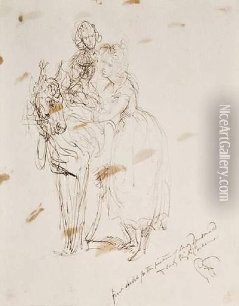 Lady Dundonald Et Sa Fille Sur Un Ane Oil Painting - Sir George Hayter