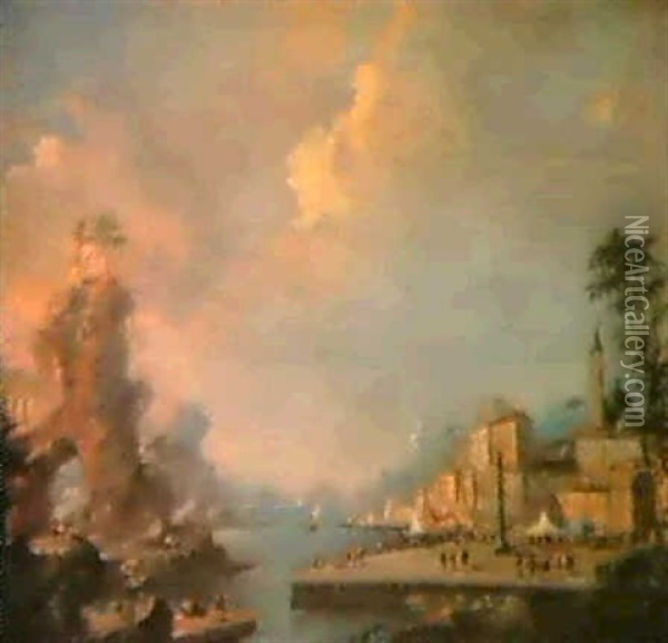 Eine Italienische Hafenstadt Oil Painting - Giuseppe Bernardino Bison