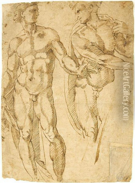 A Study Of Two Figures Oil Painting - Baccio Bandinelli