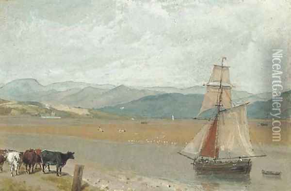 The estuary of the River Leven near Ulverston, Cumbria Oil Painting - William Daniell RA