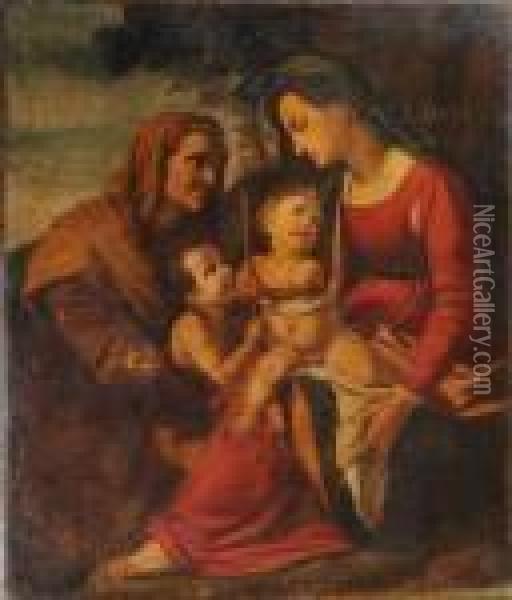 Madonna And Child With St. 
John And St. 
Anne Oil Painting - Raphael (Raffaello Sanzio of Urbino)