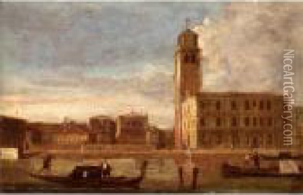 Venice, A View Of San Geremia On The Cannaregio Canal. Oil Painting - (Giovanni Antonio Canal) Canaletto