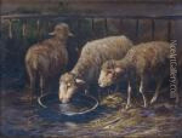 Les Trois Moutons Oil Painting - Charles Emile Jacque
