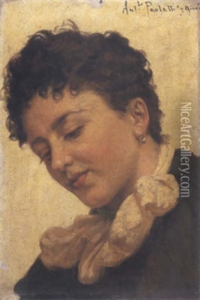 Fanciulla Con Il Foulard Bianco Oil Painting - Antonio Ermolao Paoletti
