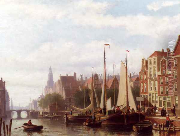 A Busy Day On The Canal Oil Painting - Johannes Frederik Hulk, Snr.