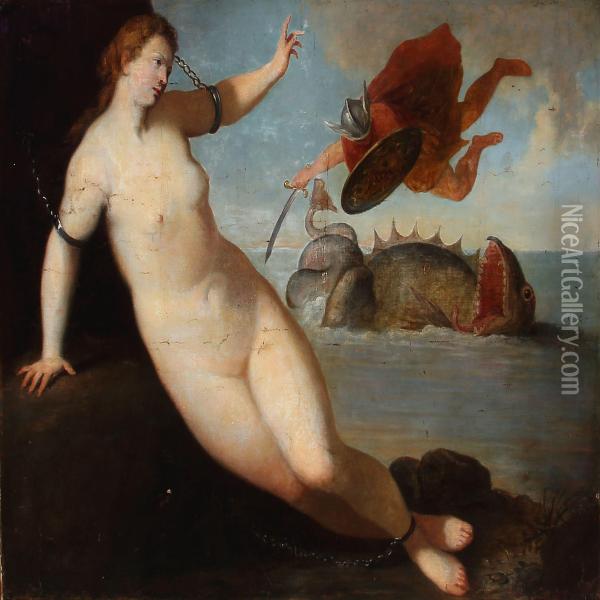Preseus Saving Anddromeda Oil Painting - Palma Vecchio (Jacopo Negretti)