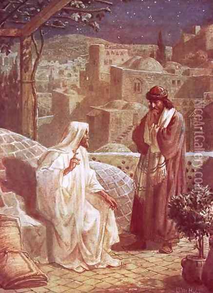 Jesus in conversation with Nicodemus Oil Painting - William Brassey Hole
