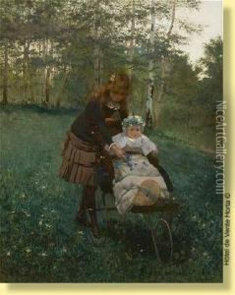 L'enfant Promene Dans Son Tricycle Oil Painting - A. Raudnitz