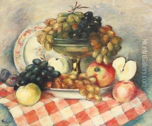 Still Life With Grapes And Apples Oil Painting - Ion Theodorescu Sion
