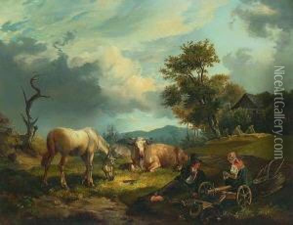 Rastendes Bauernpaar Auf Der
 Weide Oil Painting - Karl Kuntz