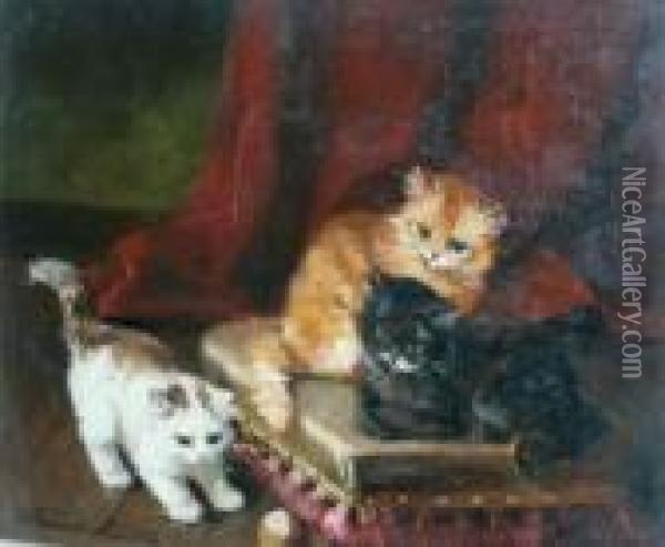 Playful Kittens Oil Painting - Alphonse de Neuville