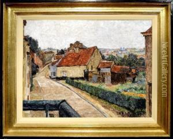 Vue De Village Oil Painting - Henri Louis-Ph. Leroux
