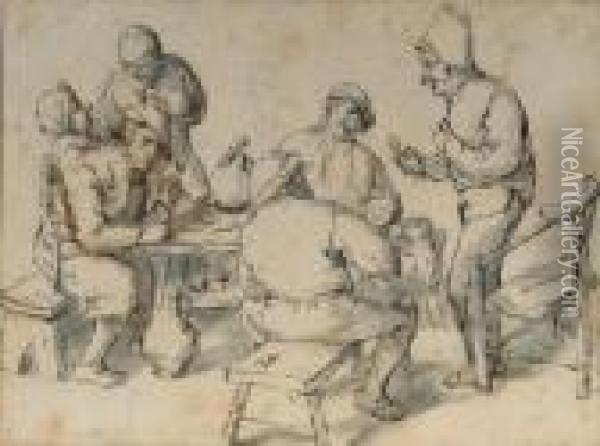 Smokers And Drinkers By A Table Oil Painting - Adriaen Jansz. Van Ostade