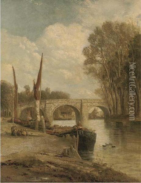 Kew Bridge, On The Thames Oil Painting - James Webb