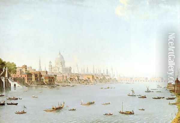 The Thames Looking Towards The City Oil Painting - Antonio Joli