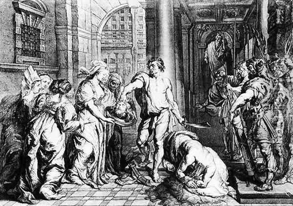 The Execution of St. John the Baptist, engraved by Martin I van den Enden fl. 1630-54 Oil Painting - Erasmus II Quellin (Quellinus)