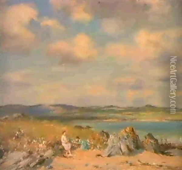 Playing On A Beach Oil Painting - William Stewart MacGeorge