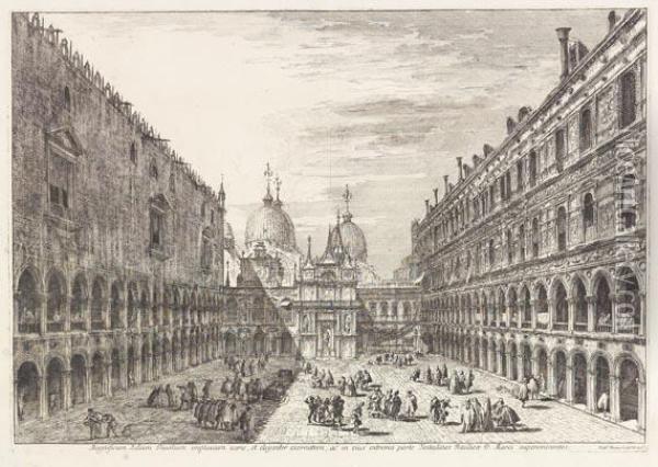 Innenhof Des Palazzo Ducale In Venedig Oil Painting - Michele Marieschi