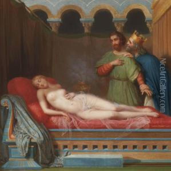 La Femme Du Roi Candaule Oil Painting - Charles Victoire Frederic Moench