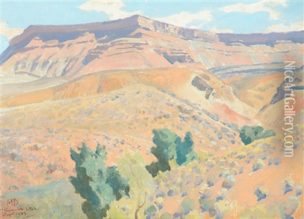 Ditch Line And Mesa, Toquerville Oil Painting - Maynard Dixon