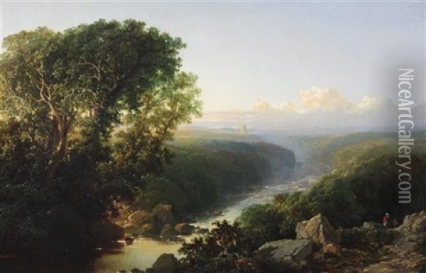 Landscapes With River Views At Richmond (pair) Oil Painting - Edward H. Niemann
