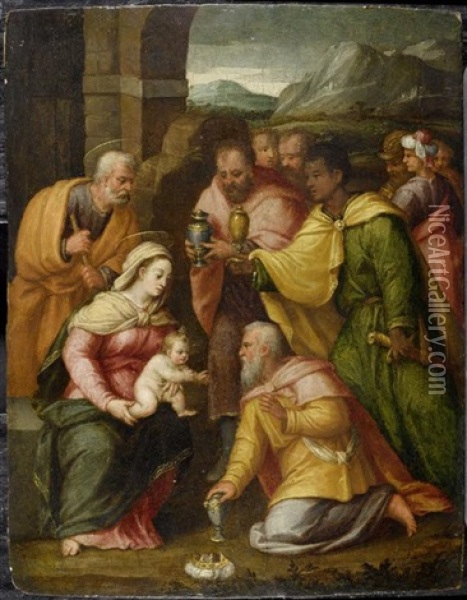 Anbetung Der Heiligen Konige Oil Painting - Giuseppe Mazzuoli