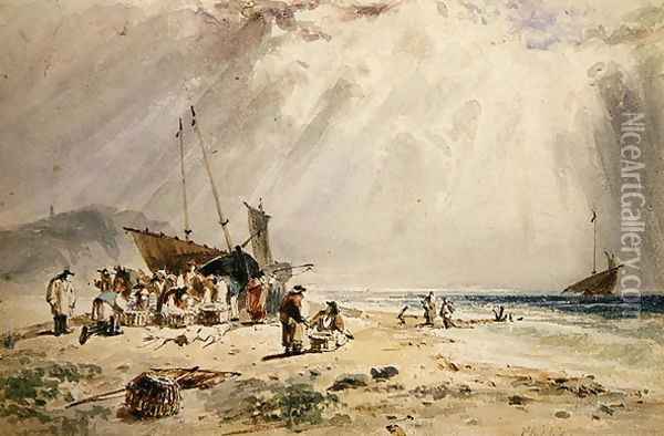 Fishmarket on the Beach Oil Painting - Giles Firman Phillips
