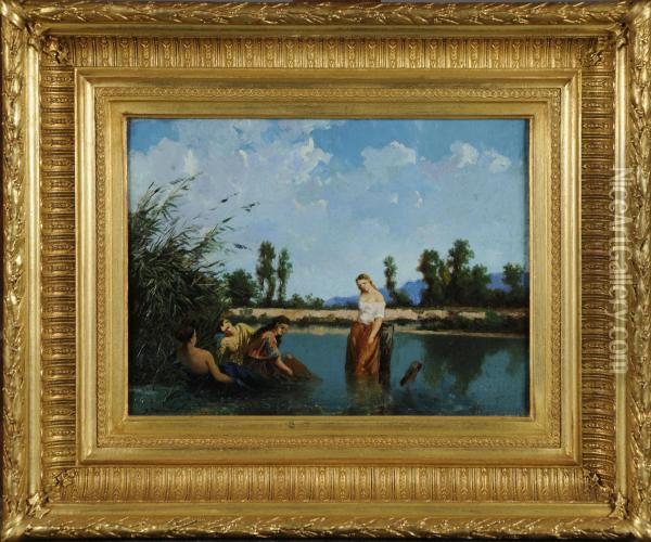 Les Baigneuses Oil Painting - Edouard Jules Joseph Huberti