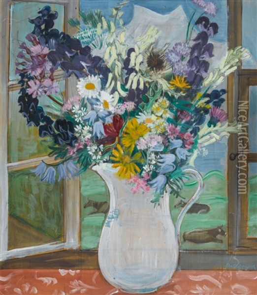 Blumenkrug Vor Fenster (scharhorn) Oil Painting - August Babberger
