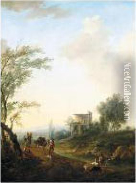 A River Landscape With Travellers Oil Painting - Johann Alexander Thiele