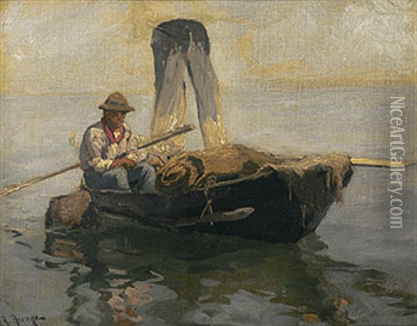 Fischer Im Nachen Mit Eingezogenen Netzen Oil Painting - Julius Friedrich Ludwig Runge
