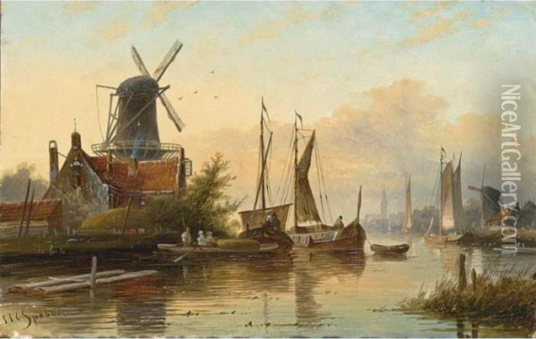 Shipping Near A Town Oil Painting - Jan Jacob Coenraad Spohler
