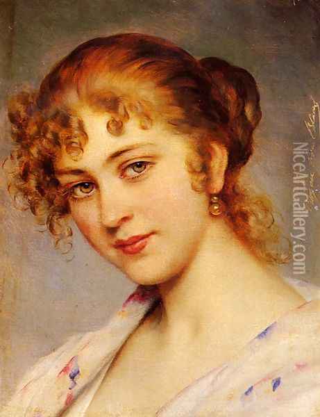 A Portrait Of A Young Lady Oil Painting - Eugene de Blaas