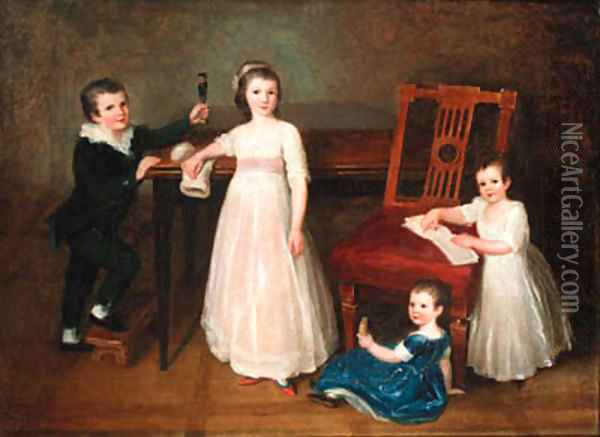 Group portrait of the Bondely children Albert, Justine, Sophie and Emilie Bondely Oil Painting - Alexander Speissegger