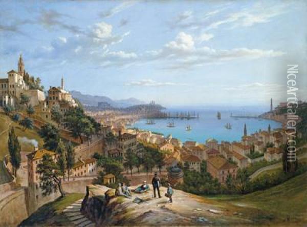 Veduta Del Golfo Di Genova Oil Painting - Auguste Finke