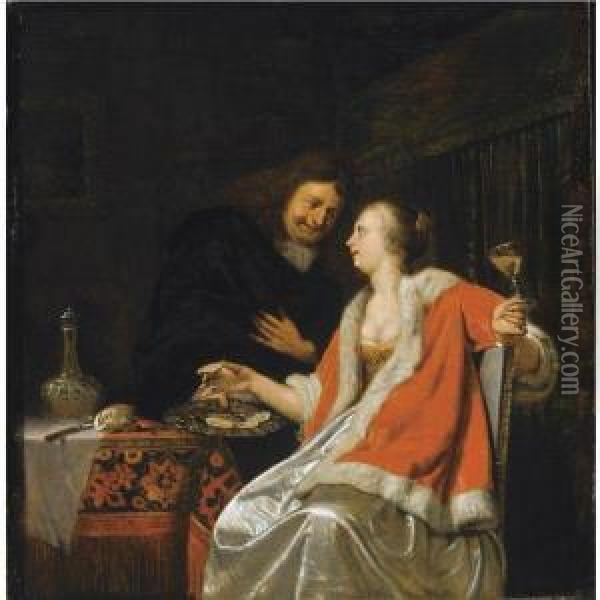The Oyster Meal Oil Painting - Frans Ii Van Mieris