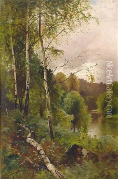 Sommerlicher Auenwald Oil Painting - Ernest Parton