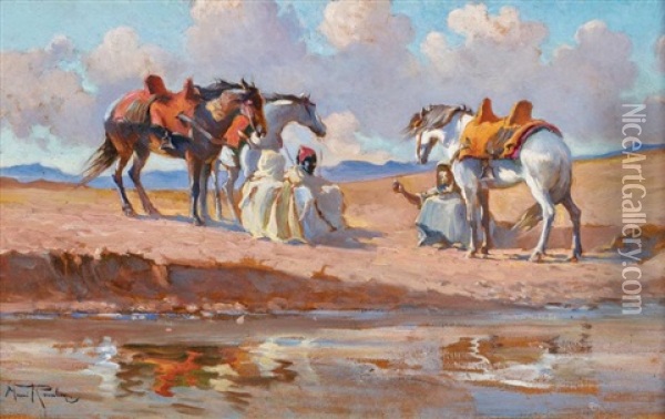 Repos Des Cavaliers, Maroc Oil Painting - Maurice Romberg De Vaucorbeil