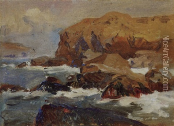 Rocky Coast Oil Painting - Franz Arthur Bischoff
