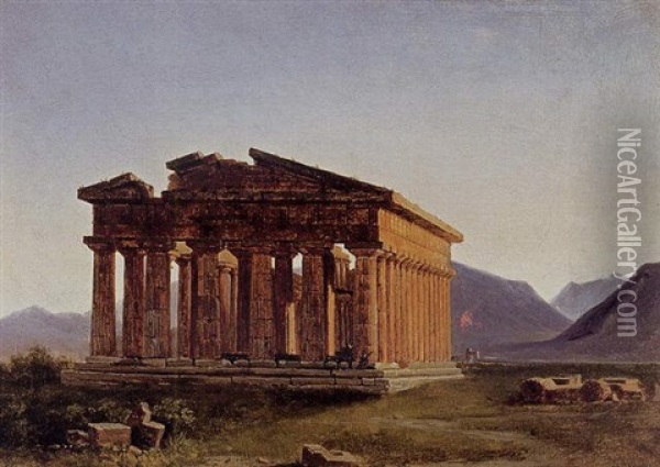 A View Of The Temple Of Neptune At Paestum Oil Painting - Antoine-Felix (Boisselier le Jeune) Boisselier