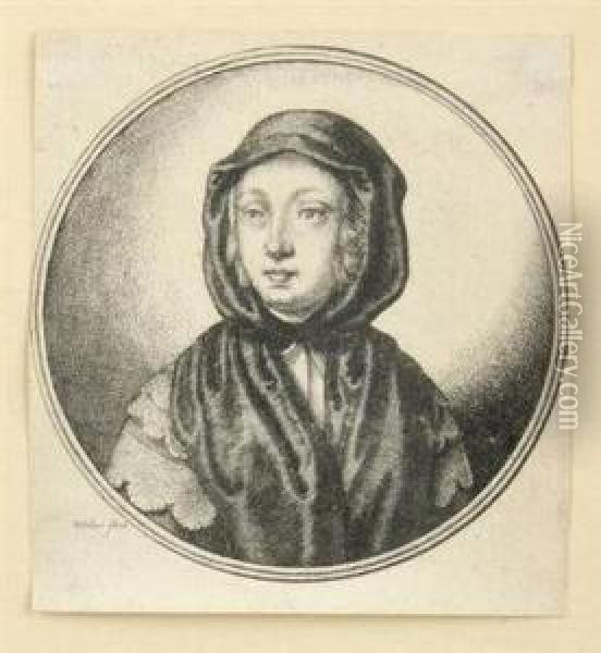 A Portrait Of An Unknown Lady Oil Painting - Hollar Vaclav