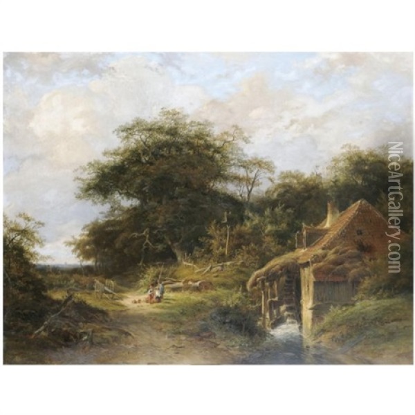 A Rest By The Watermill Oil Painting - Johannes Gijsbertus van Ravenswaay