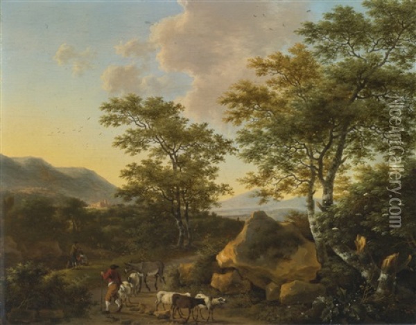 Italianate Landscape With Shepherds Oil Painting - Willem de Heusch