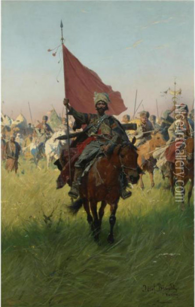 Song Of The Cossack Victors Oil Painting - Jozef Von Brandt
