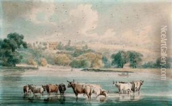 Richmond Hill From Petersham Meadows Oil Painting - Robert Cleveley